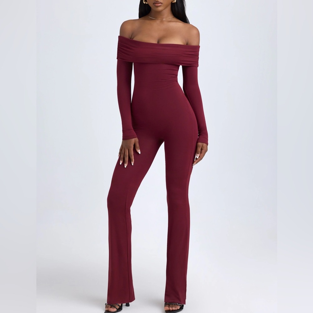 Burgundy Off-Shoulder Jumpsuit